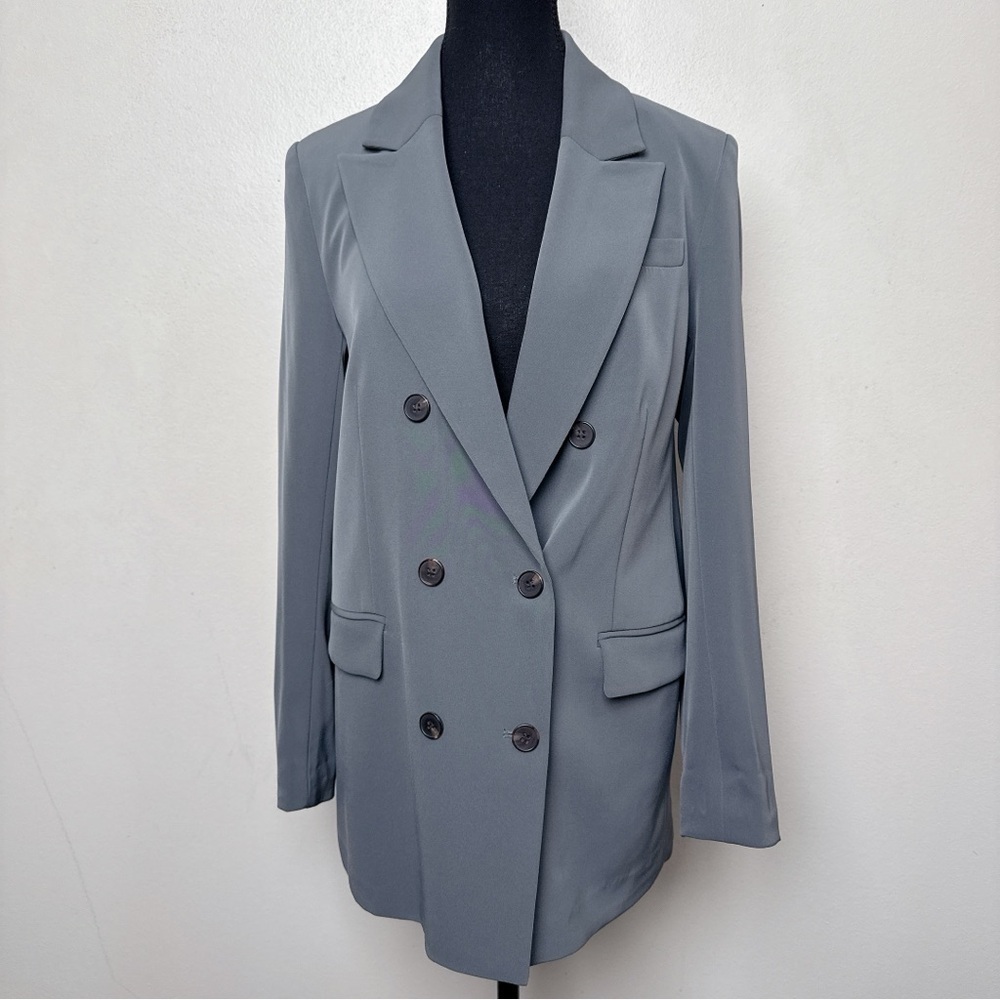 H&M Womens Small Double Breasted Grey Long Line Blazer